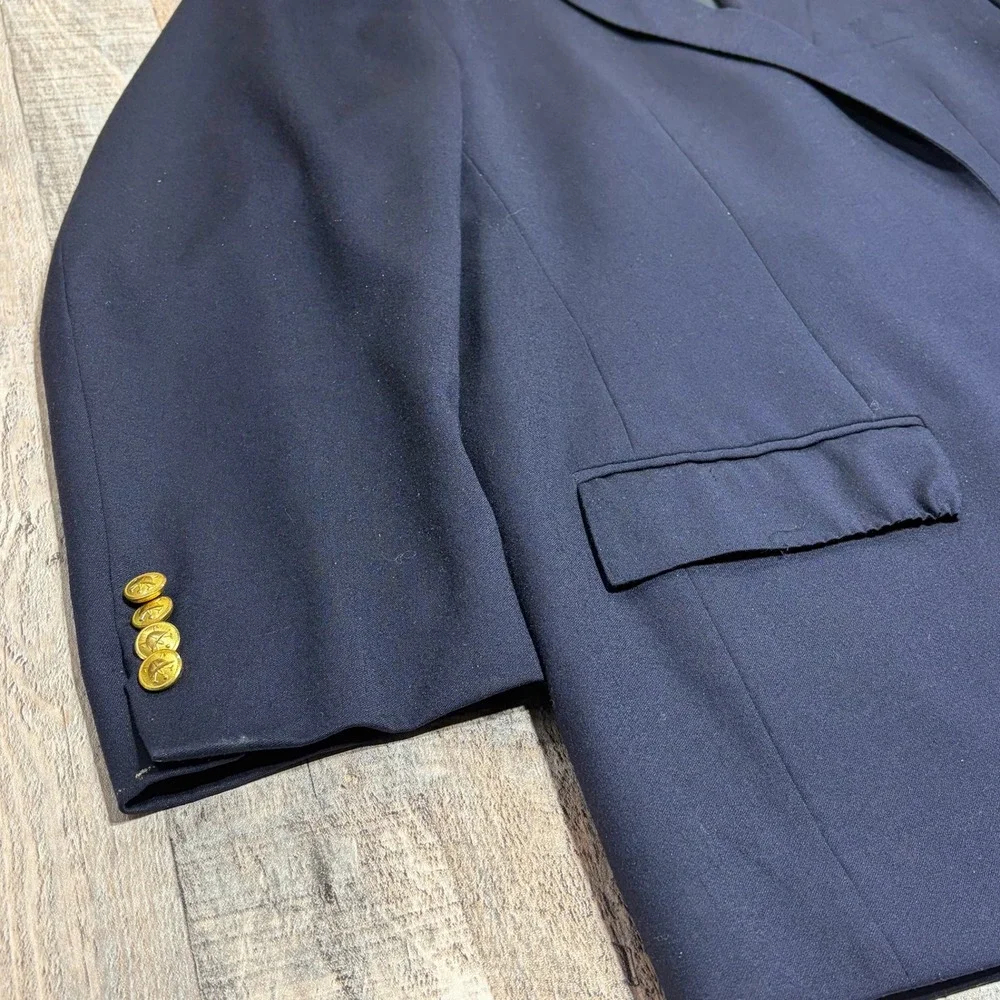 VTG Polo Ralph Lauren Blazer Mens 44R Navy Blue 100% Wool Gold Button Italy